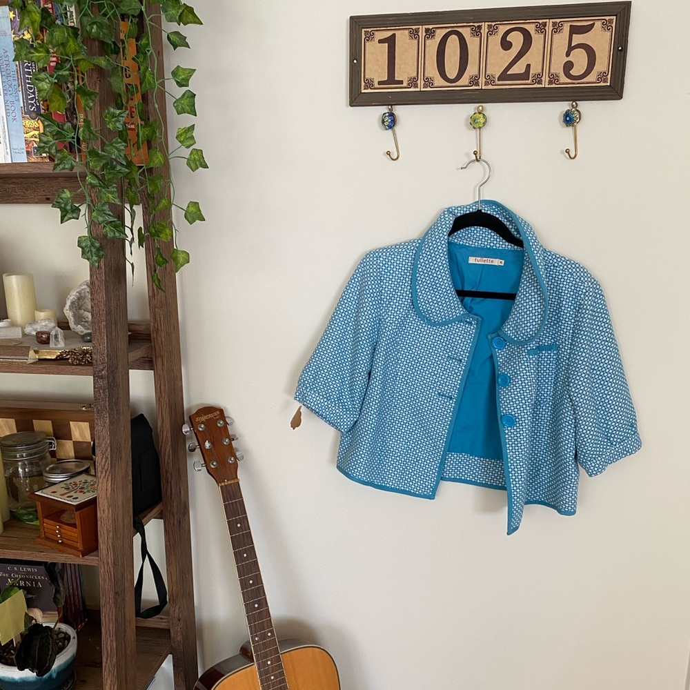 VINTAGE CROPPED BLUE JACKET 3/4 SLEEVES